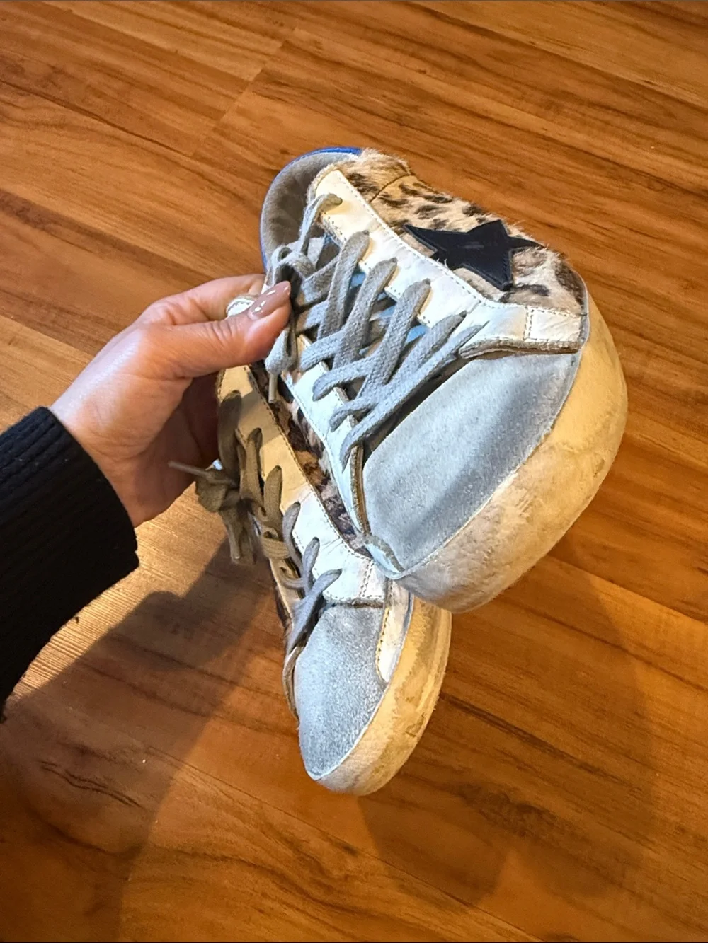Golden Goose Leopard Sneakers with Blue Heel - GGDB Tag Visible - size 9
